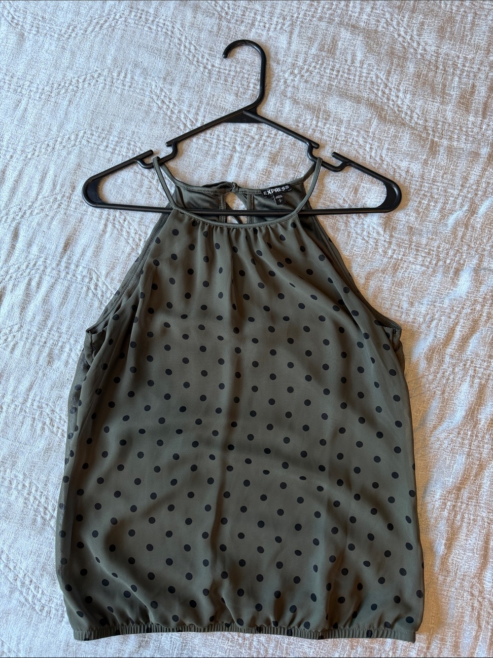 Express Olive Green Polka Dot Halter Tank